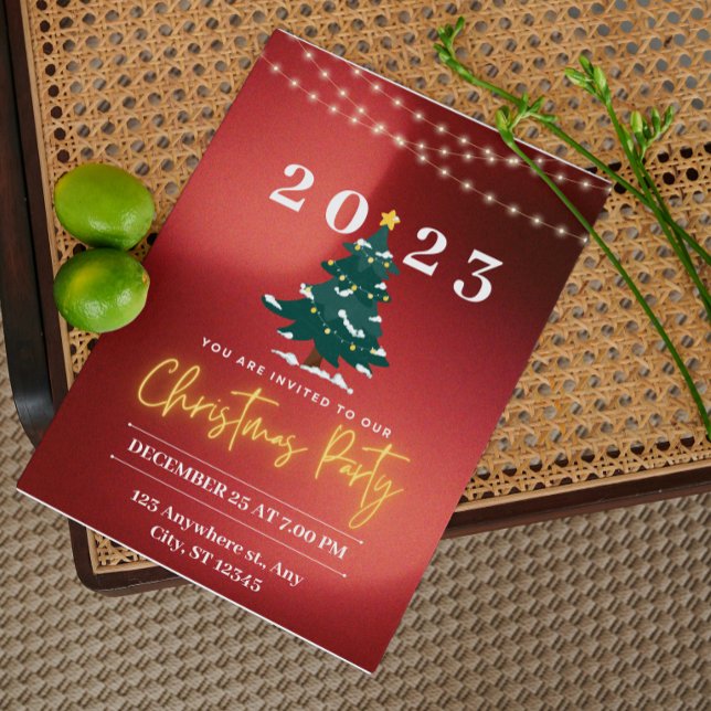 Red White Modern Neon Christmas Party Invitation (Creator Uploaded)