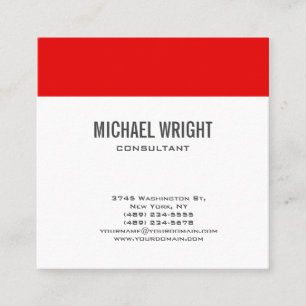 Red White Modern Plain Simple Minimalist Square Business Card