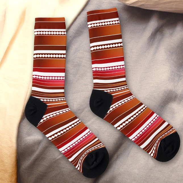Red White Modern Striped Pattern Socks (Socks featuring a striped pattern in white and red)