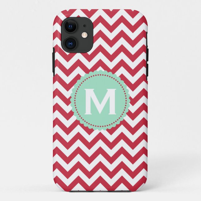Red White Monogram Chevron Pattern Case-Mate iPhone Case (Back)