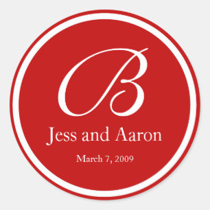 Red White Monogram Classic Round Sticker