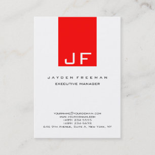 Red White Monogram Executive Manager Director Business Card