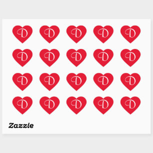 Red & White Monogram Initial D Heart Sticker