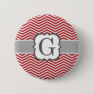 Red White Monogram Letter G Chevron 6 Cm Round Badge