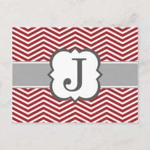 Red White Monogram Letter J Chevron Postcard