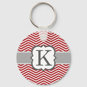 Red White Monogram Letter K Chevron Key Ring
