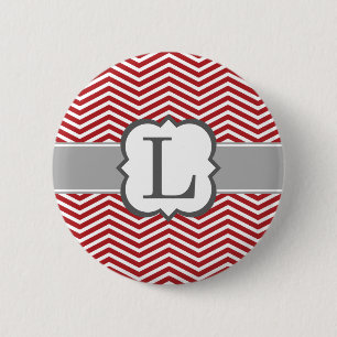 Red White Monogram Letter L Chevron 6 Cm Round Badge