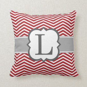 Red White Monogram Letter L Chevron Cushion