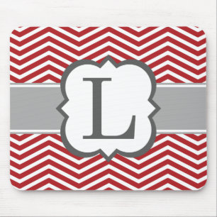 Red White Monogram Letter L Chevron Mouse Pad