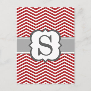 Red White Monogram Letter S Chevron Postcard