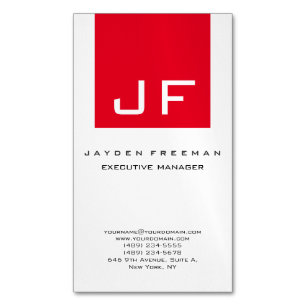 Red White Monogram Modern Minimalist Magnetic Business Card