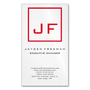Red White Monogram Modern Minimalist Magnetic Business Card