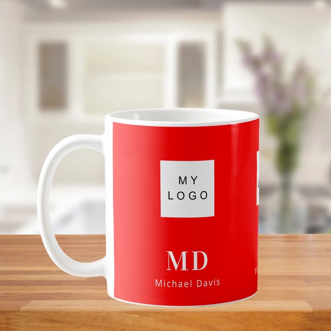 Red white monogram name business logo coffee mug (Creator Uploaded)