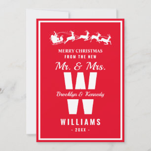 Red White Monogram Newlywed Mr And Mrs Christmas Holiday Card