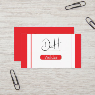Red & White Monogram Professional Metal Welding Business Card