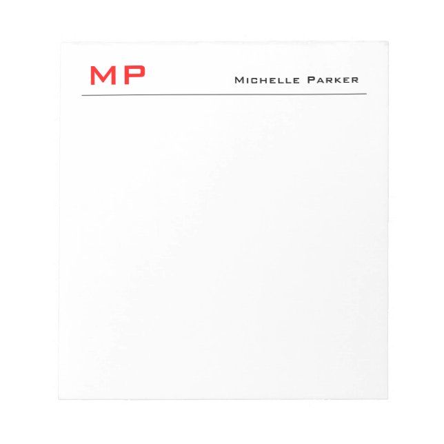 Red White Monogram Professional Plain Minimalist Notepad (Front)