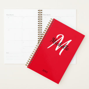 Red & White Monogram Simple Elegant Classic Planne Planner
