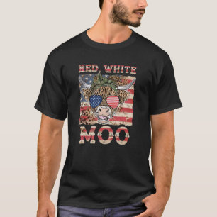 Red White Moo Cute American Cow Farmer 4th Of July T-Shirt