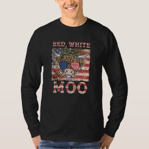 Red White Moo Cute American Cow Farmer 4th Of July T-Shirt