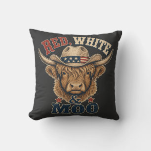 Red, White & Moo Highland Cow  Cushion