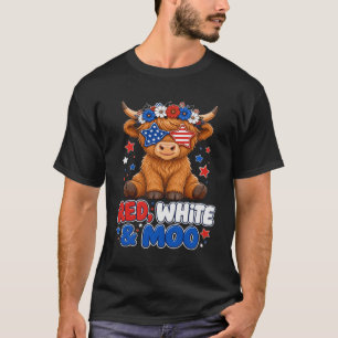 Red White & Moo Patriotic Cow 4th of July T-Shirt