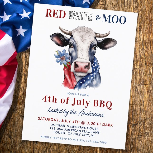 Red White Moo Patriotic Cow Farm 4th Of July Holiday Postcard (Creator Uploaded)