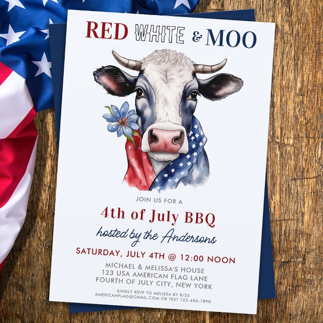 Red White Moo Patriotic Cow Farm 4th Of July Invitation (Creator Uploaded)