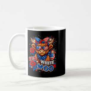 Red White Moo Patriotic Highland Cow 4th Of July Coffee Mug