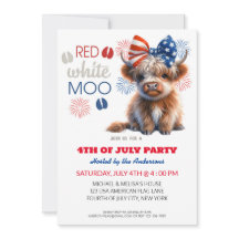 Red White Moo Patriotic highland cow 4th Of July