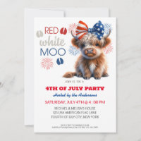 Red White Moo Patriotic highland cow 4th Of July