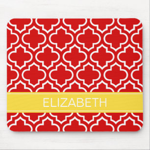 Red White Moroccan #6 Pineapple Name Monogram Mouse Pad