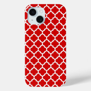 Red White Moroccan Quatrefoil Pattern #5 iPhone 15 Case