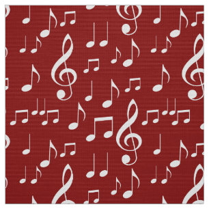 Red white music notes pattern fabric