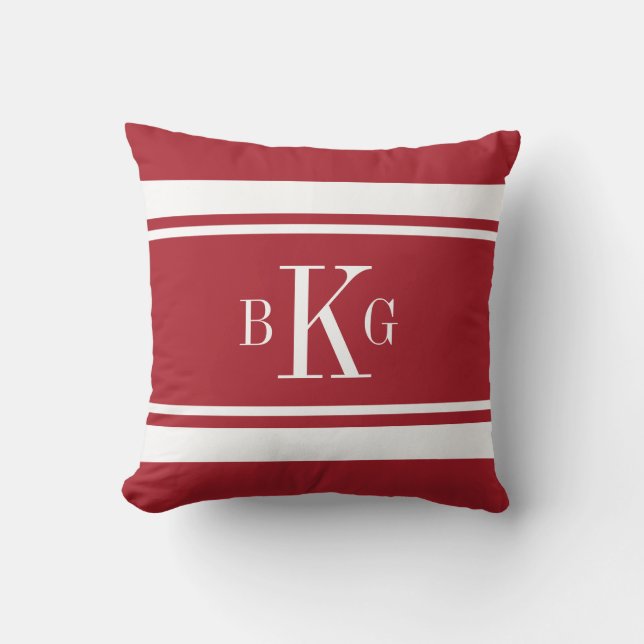 Red White Nautical Stripes Custom Monogram Cushion (Front)