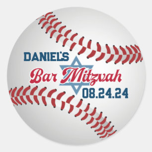 Red, White, Navy Baseball Bar Mitzvah Classic Round Sticker