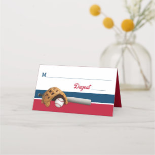 Red, White, Navy Baseball Bar Mitzvah Place Card
