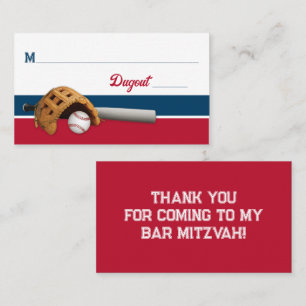 Red, White, Navy Baseball Bar Mitzvah Place Card