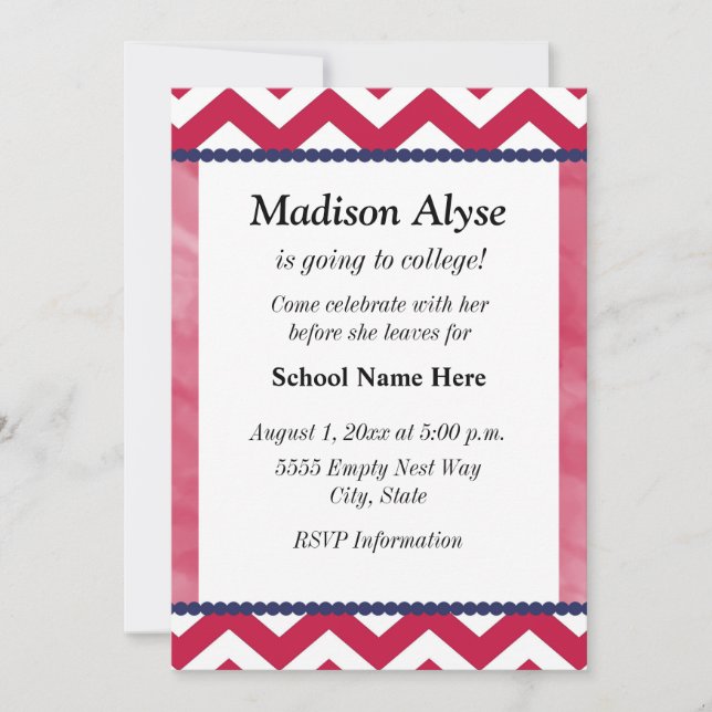 Red White Navy  Blue Chevron Trunk Party Invite (Front)