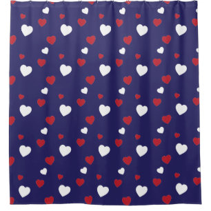 Red, White, Navy Blue Hearts Pattern Shower Curtain