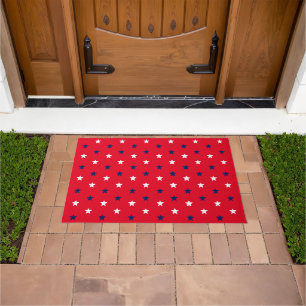 Red white navy blue stars american patriotic doormat