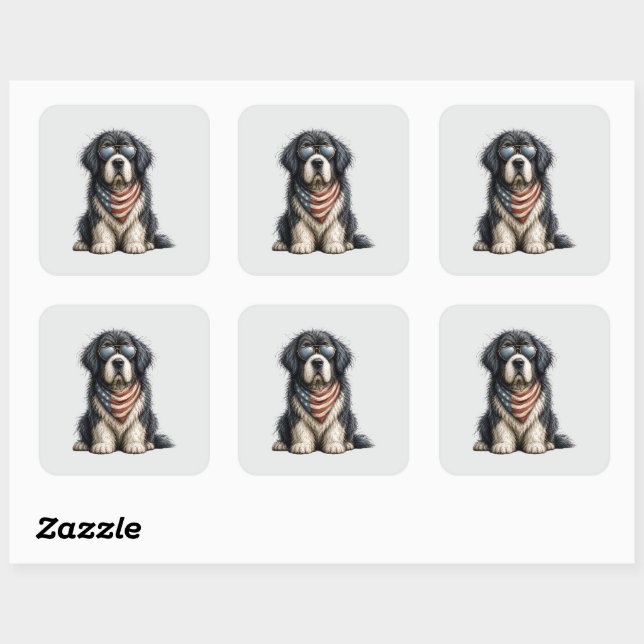 Red, White & Newf Doggo Square Sticker (Sheet)