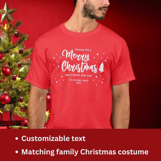 Red White Non Photo Family Name Merry Christmas T-Shirt (Creator Uploaded)