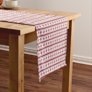 Red & White Nordic Fair Isle Short Table Runner