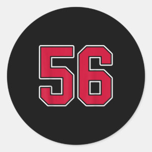 Red White Number 56 Jersey Player Uniform #56 Classic Round Sticker