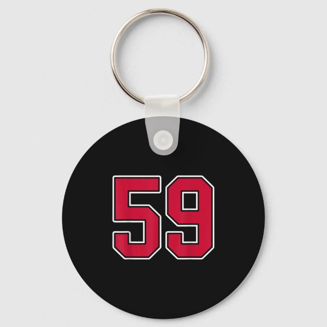 Red White Number 59 Jersey Player Uniform #59  Key Ring (Front)