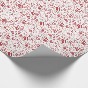 Red White Numbers 18th Birthday Wrapping Paper