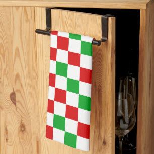 Red White Orange Checkered Pattern Design  Tea Towel