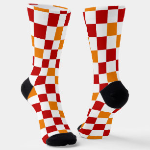 Red White Orange Chequered Pattern Design Socks
