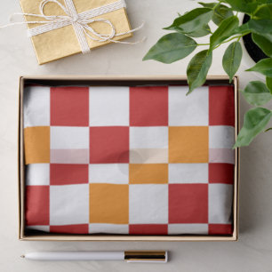 Red White Orange Chequered Pattern Design Tissue Paper