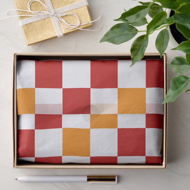 Red White Orange Chequered Pattern Design  Tissue Paper (Gift)